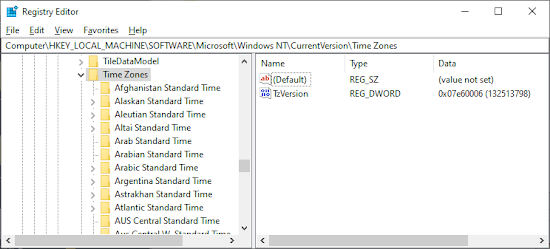TimeZone Registry Values